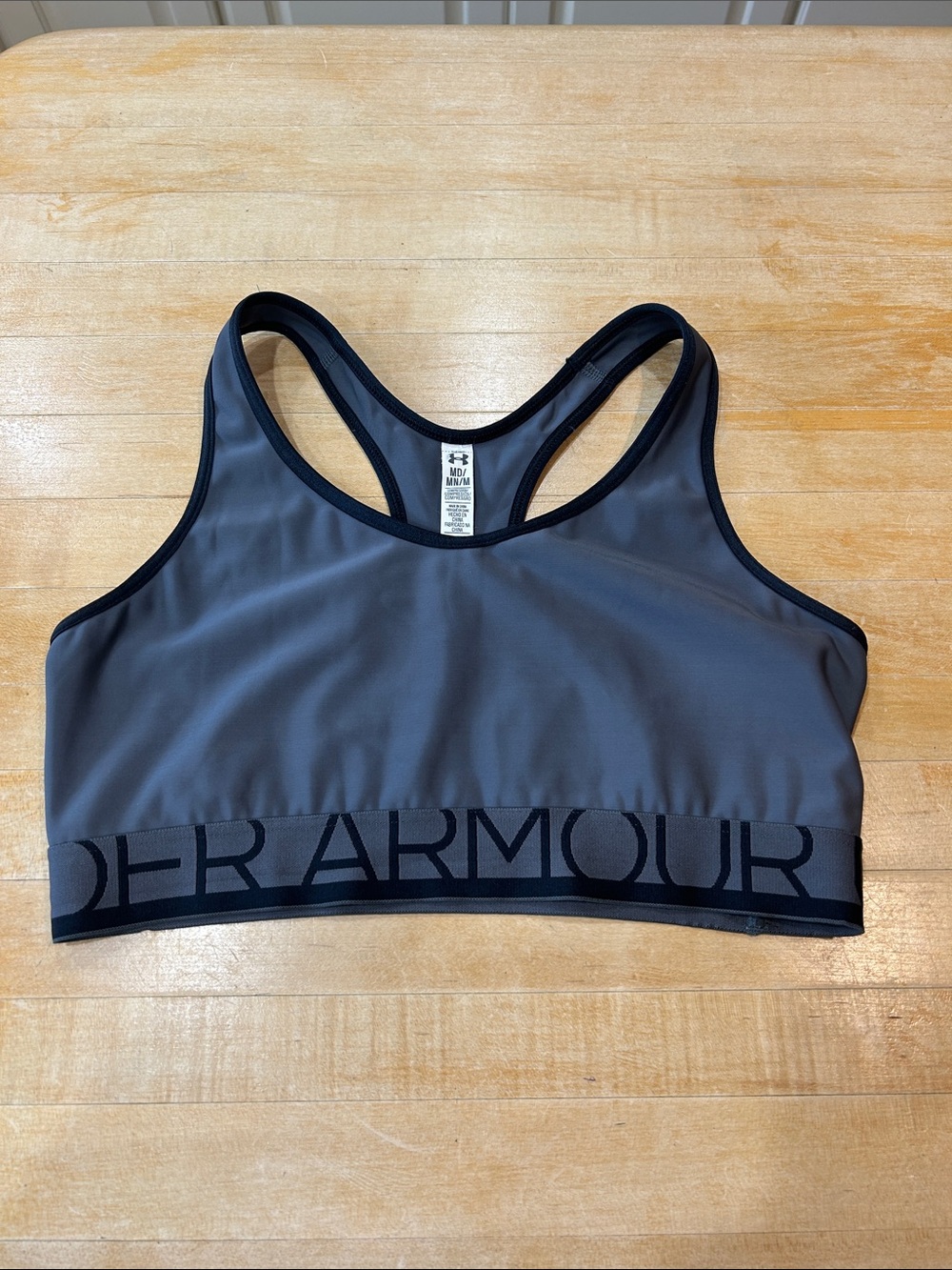 Under Armour Charcoal Gray Racerback Sports Bra with Black Band Medium